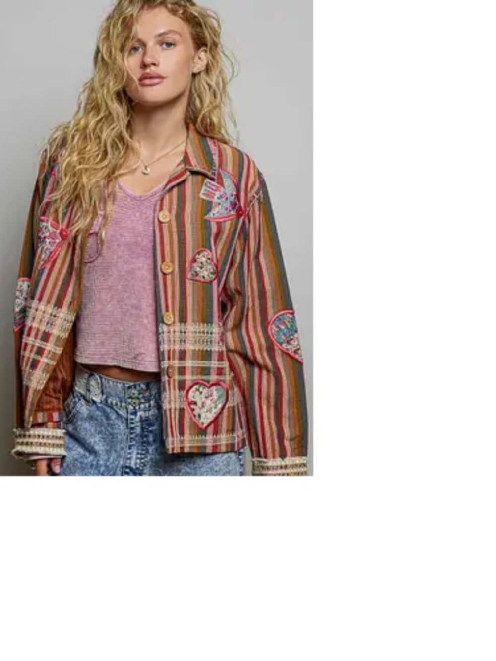 Pol Mixed Striped Plaid Pattern Blocking Raw-Edge Trim Jacket NEW
